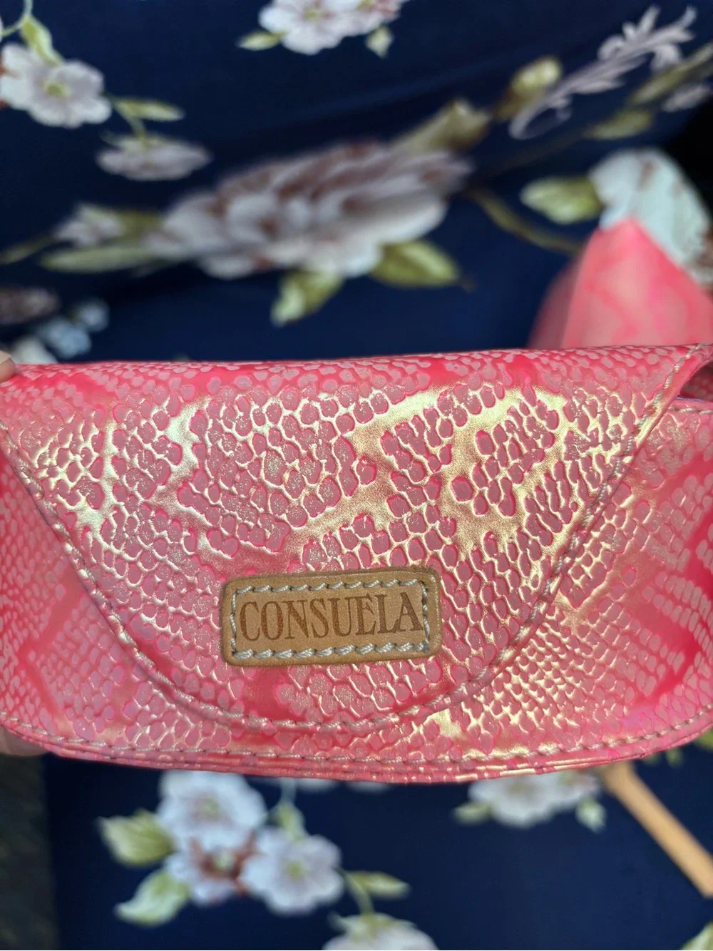 Consuela Cora Large Cosmetic Bag & Sunglasses Case Set Pink Snake
